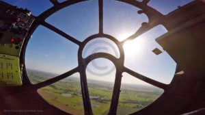 The view of Doc's first flight from the nose of the airplane. Photo credit: Brett Schauf, Visual Media Group