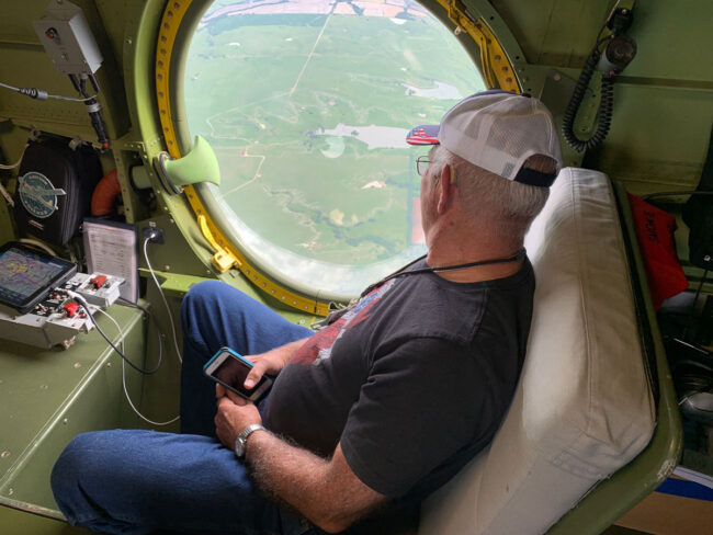 The view from the gunner seats in B-29 Doc.